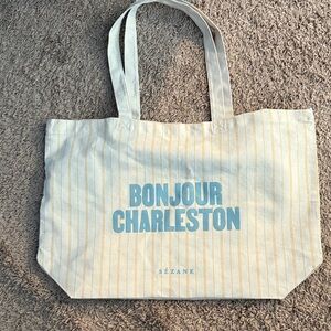 Sezane Cream and Blue Tote Bag